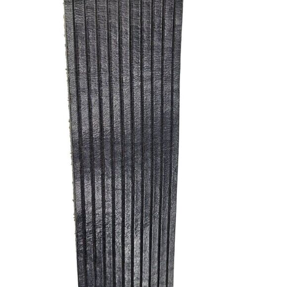 Vintage Echo Belt Black Genuine Leather Wide Tooled Striped Silver Peg Buckle S - Picture 4 of 7